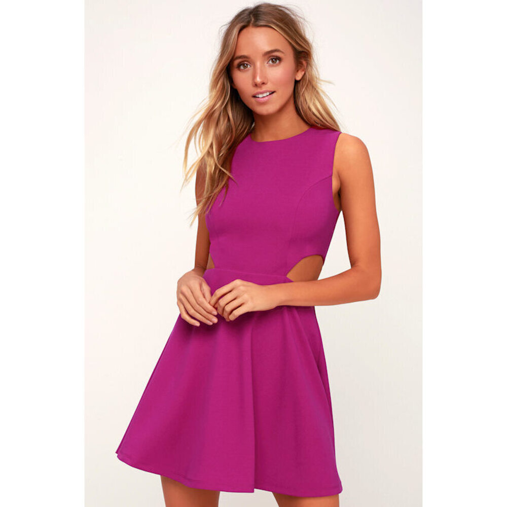 Lulus Toast To You Magenta Cutout Skater Dress Pink - Size X-Small